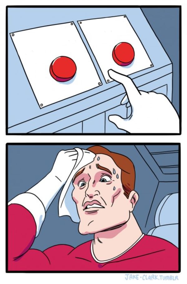 Two Buttons meme about Zack's Mighty